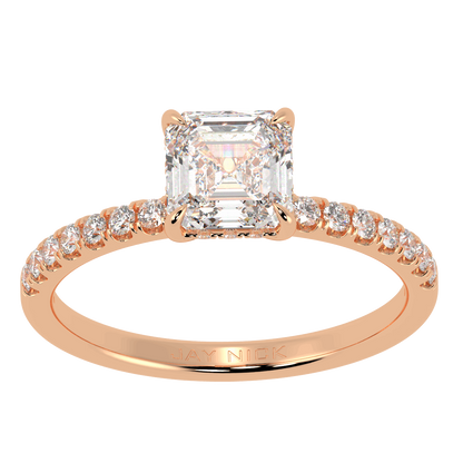 Asscher Cut Studded Hidden Halo Ring