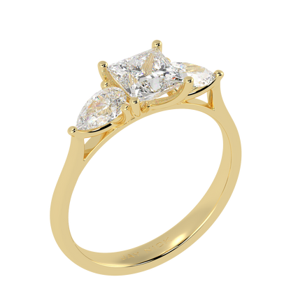 Princess &amp; Pear Three Stone Ring