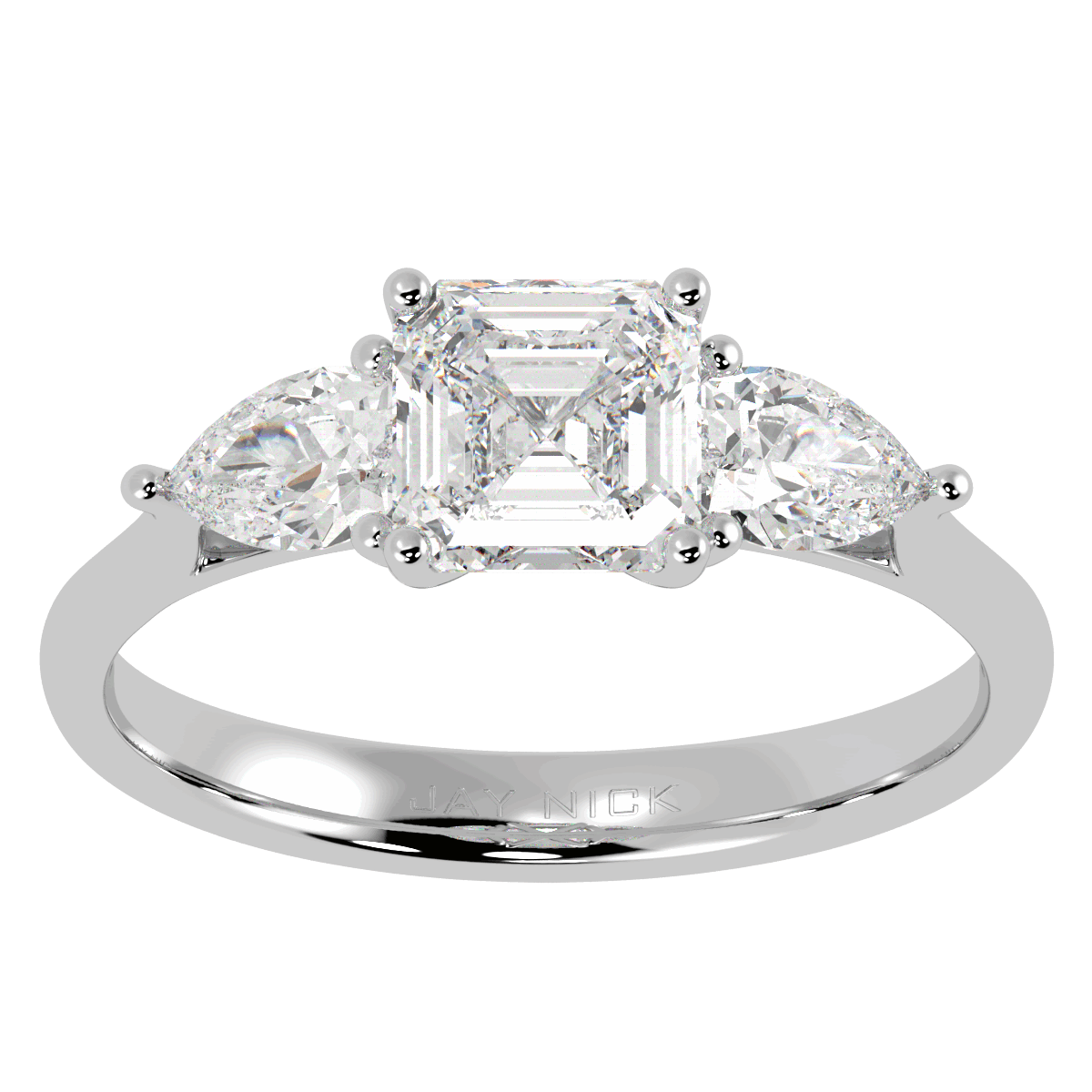 Asscher &amp; Pear Three Stone Ring