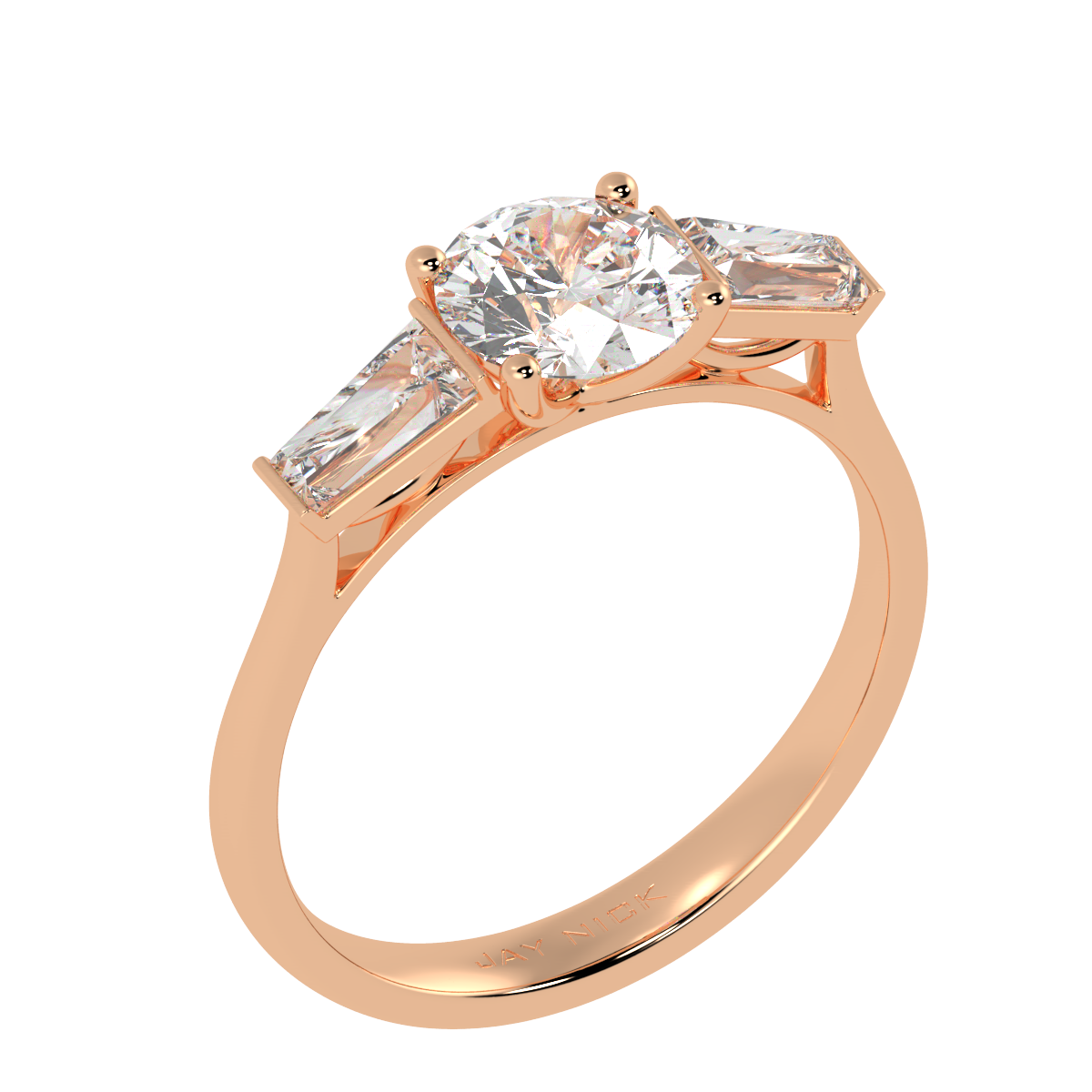 Round &amp; Baguette Three Stone Ring