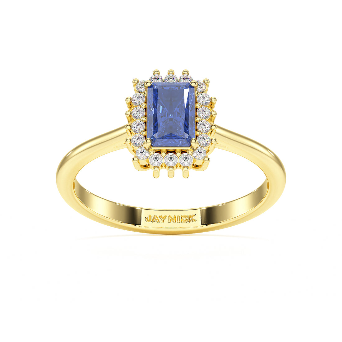 Rectangular Blue Sapphire Sunburst Ring