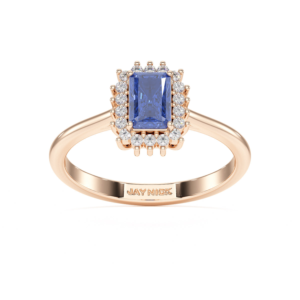 Rectangular Blue Sapphire Sunburst Ring