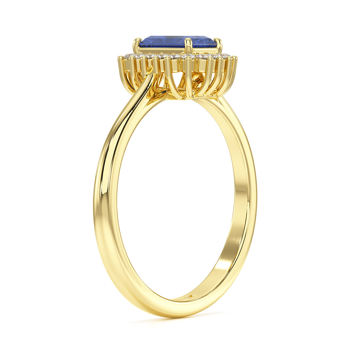 Rectangular Blue Sapphire Sunburst Ring