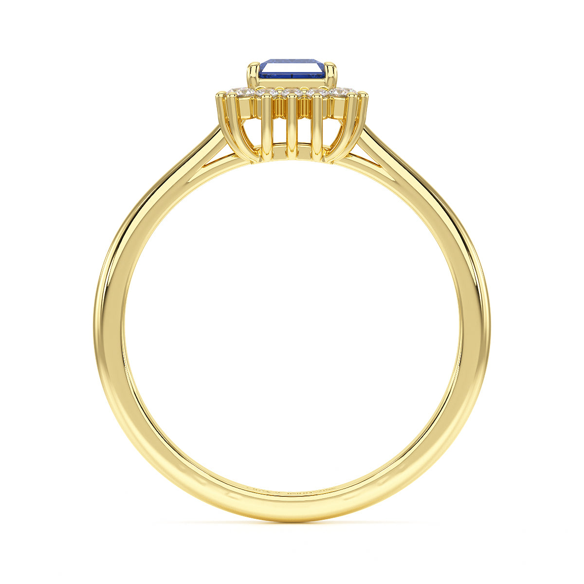 Rectangular Blue Sapphire Sunburst Ring