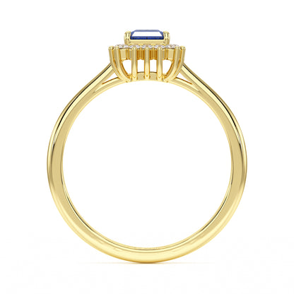 Rectangular Blue Sapphire Sunburst Ring