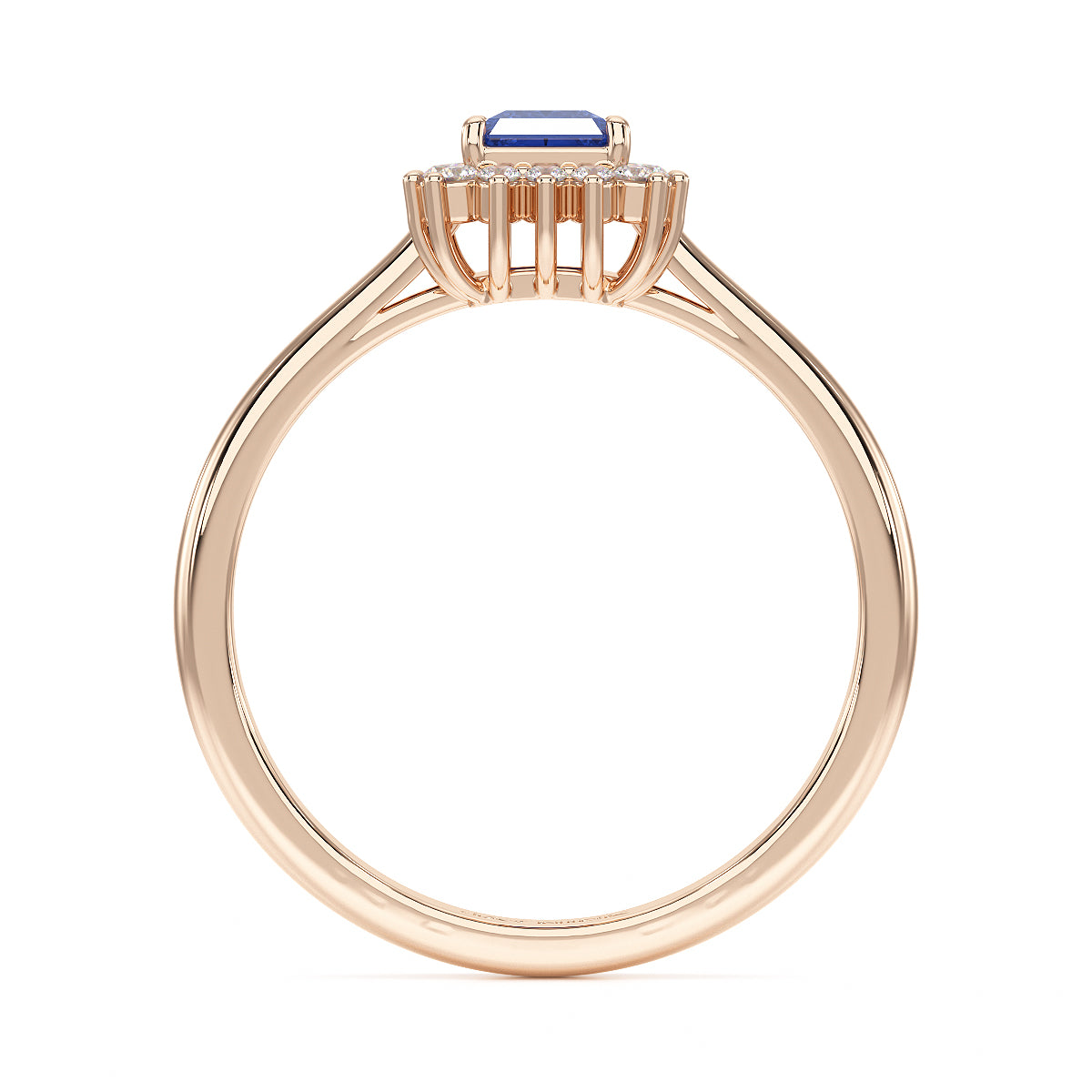 Rectangular Blue Sapphire Sunburst Ring