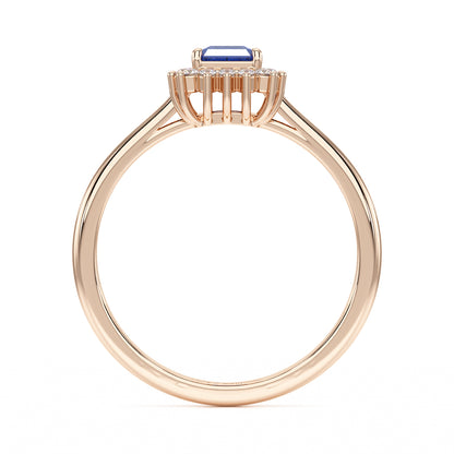 Rectangular Blue Sapphire Sunburst Ring