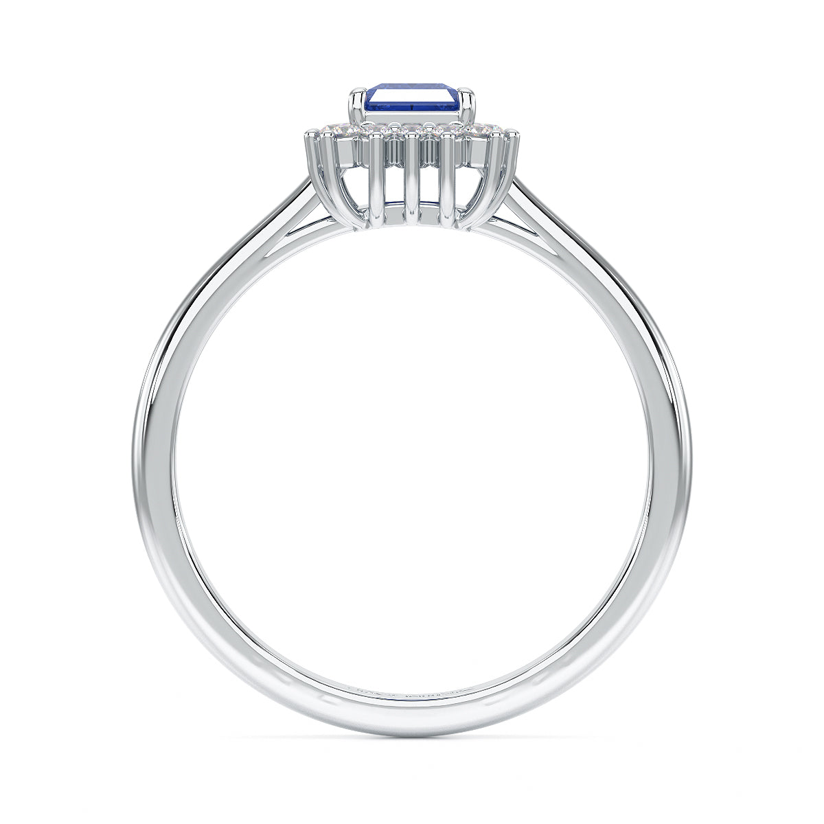 Rectangular Blue Sapphire Sunburst Ring