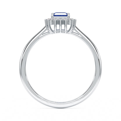 Rectangular Blue Sapphire Sunburst Ring