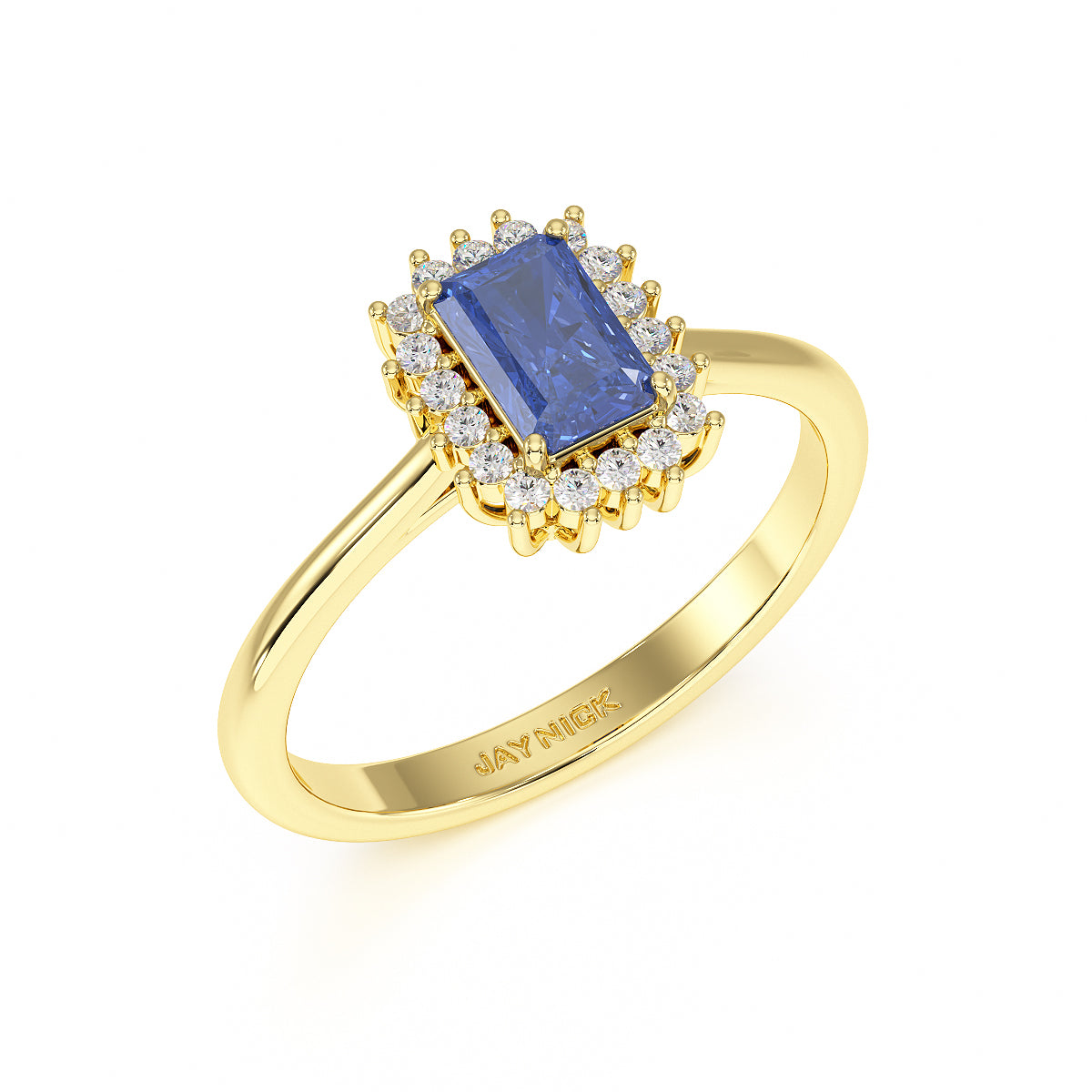 Rectangular Blue Sapphire Sunburst Ring