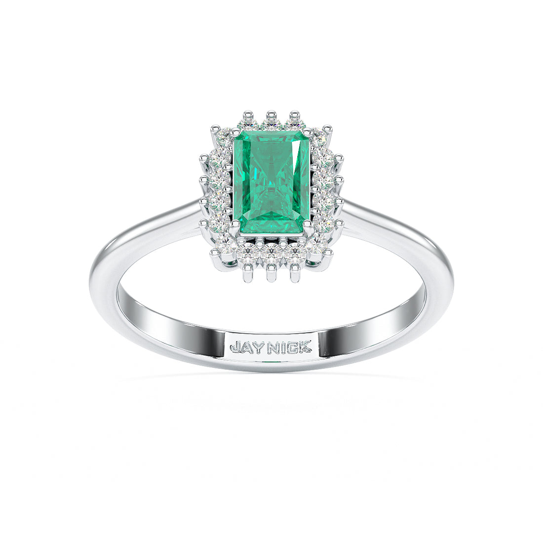 Rectangular Emerald Sunburst Ring