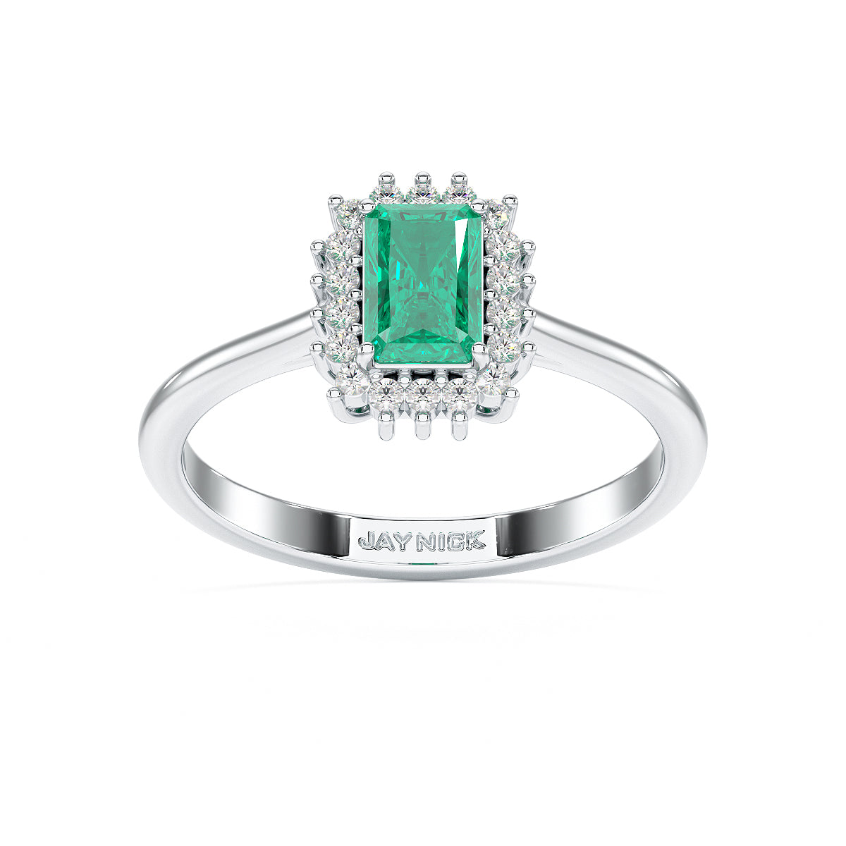 Rectangular Emerald Sunburst Ring