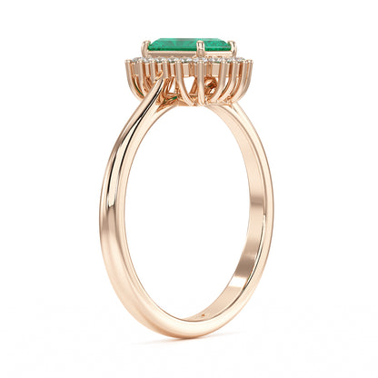 Rectangular Emerald Sunburst Ring