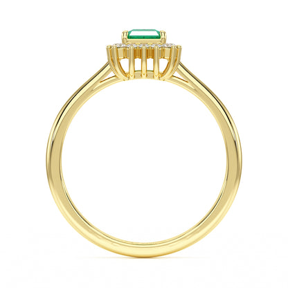 Rectangular Emerald Sunburst Ring