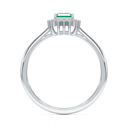 Rectangular Emerald Sunburst Ring