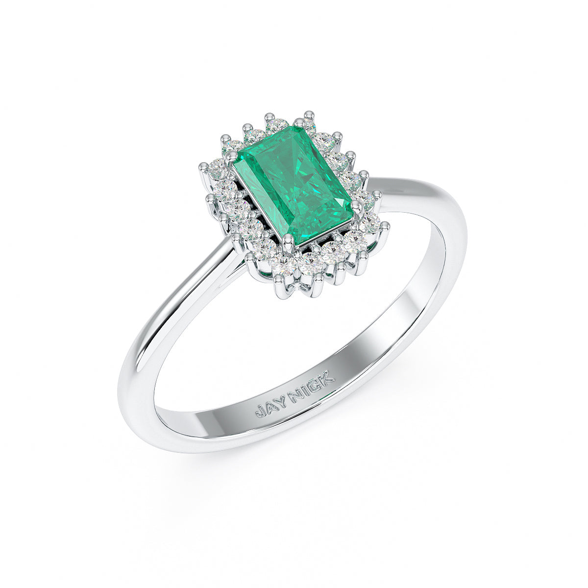 Rectangular Emerald Sunburst Ring