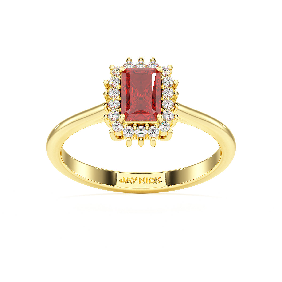 Rectangular Ruby Sunburst Ring