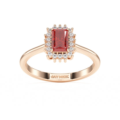 Rectangular Ruby Sunburst Ring