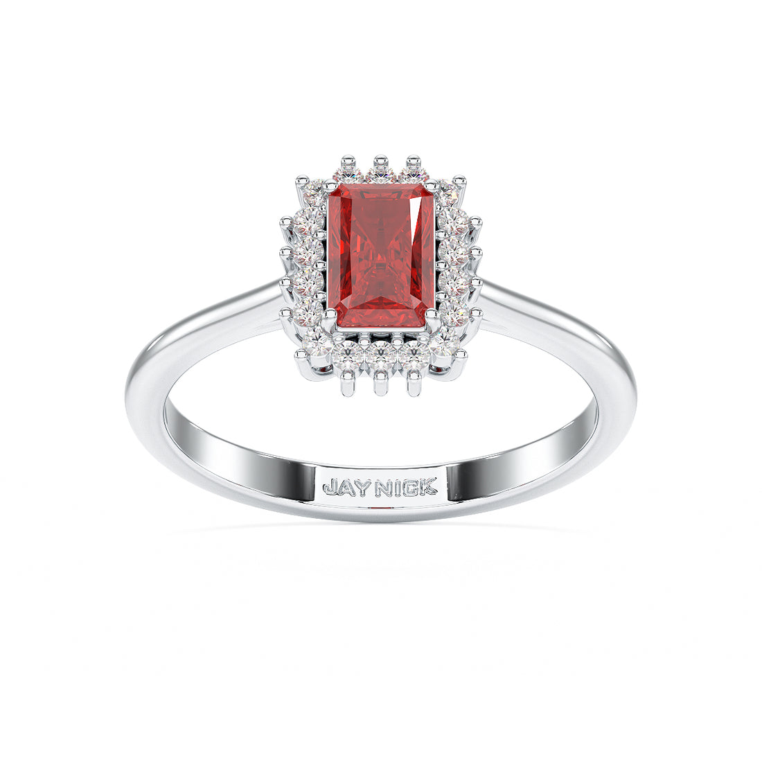 Rectangular Ruby Sunburst Ring