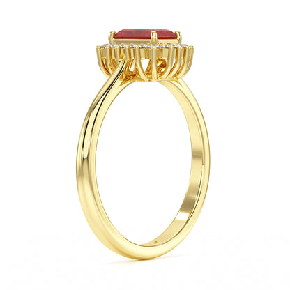 Rectangular Ruby Sunburst Ring