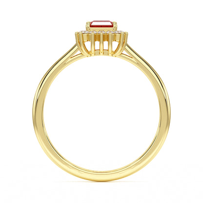 Rectangular Ruby Sunburst Ring