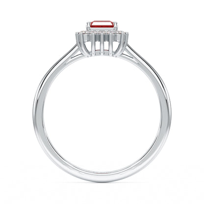 Rectangular Ruby Sunburst Ring