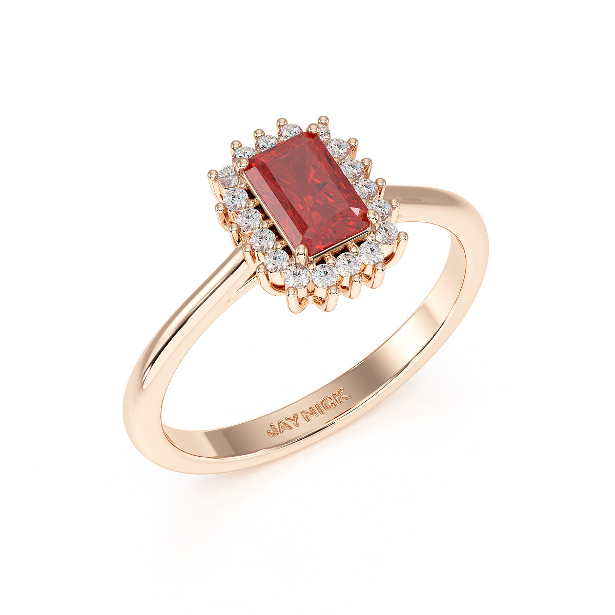 Rectangular Ruby Sunburst Ring