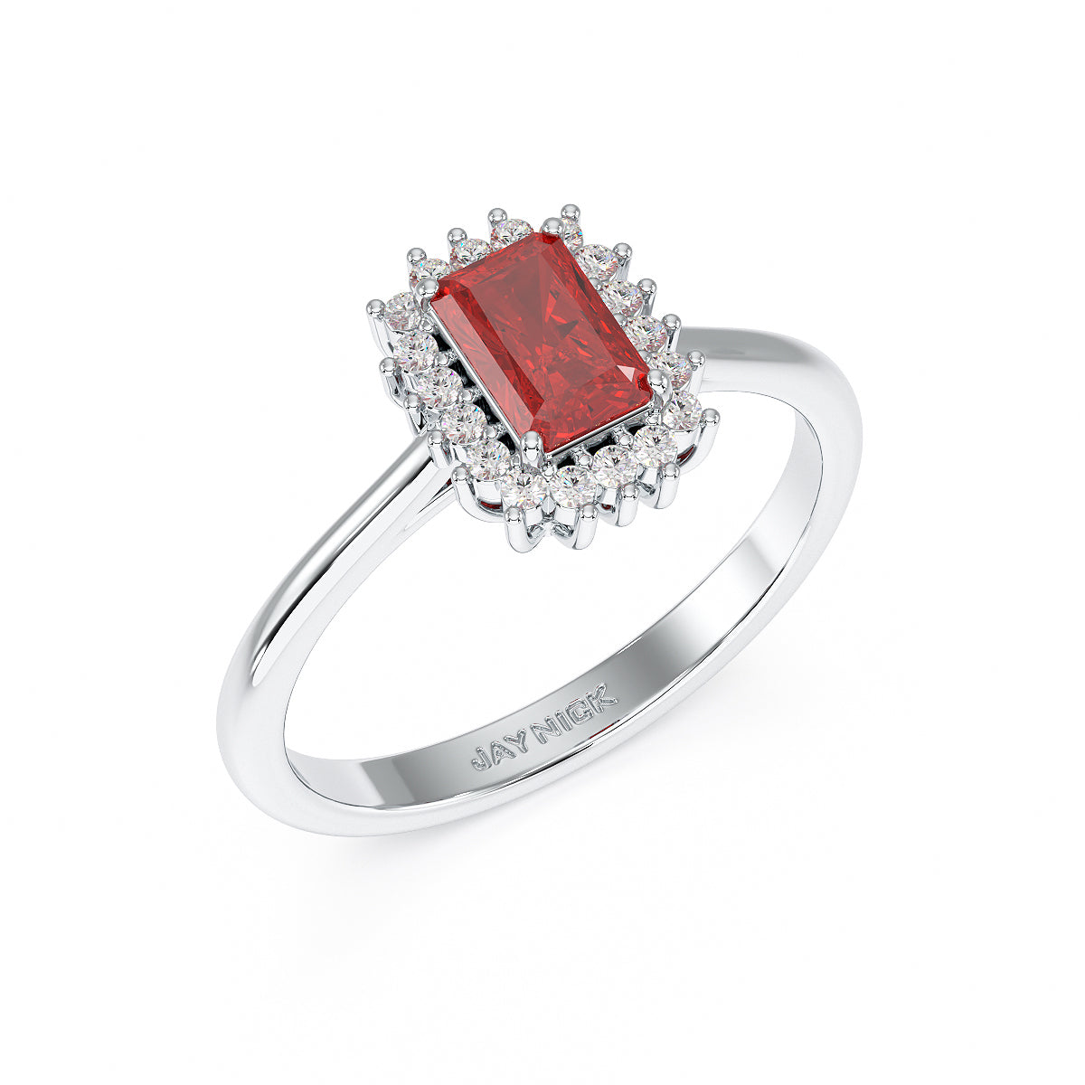 Rectangular Ruby Sunburst Ring