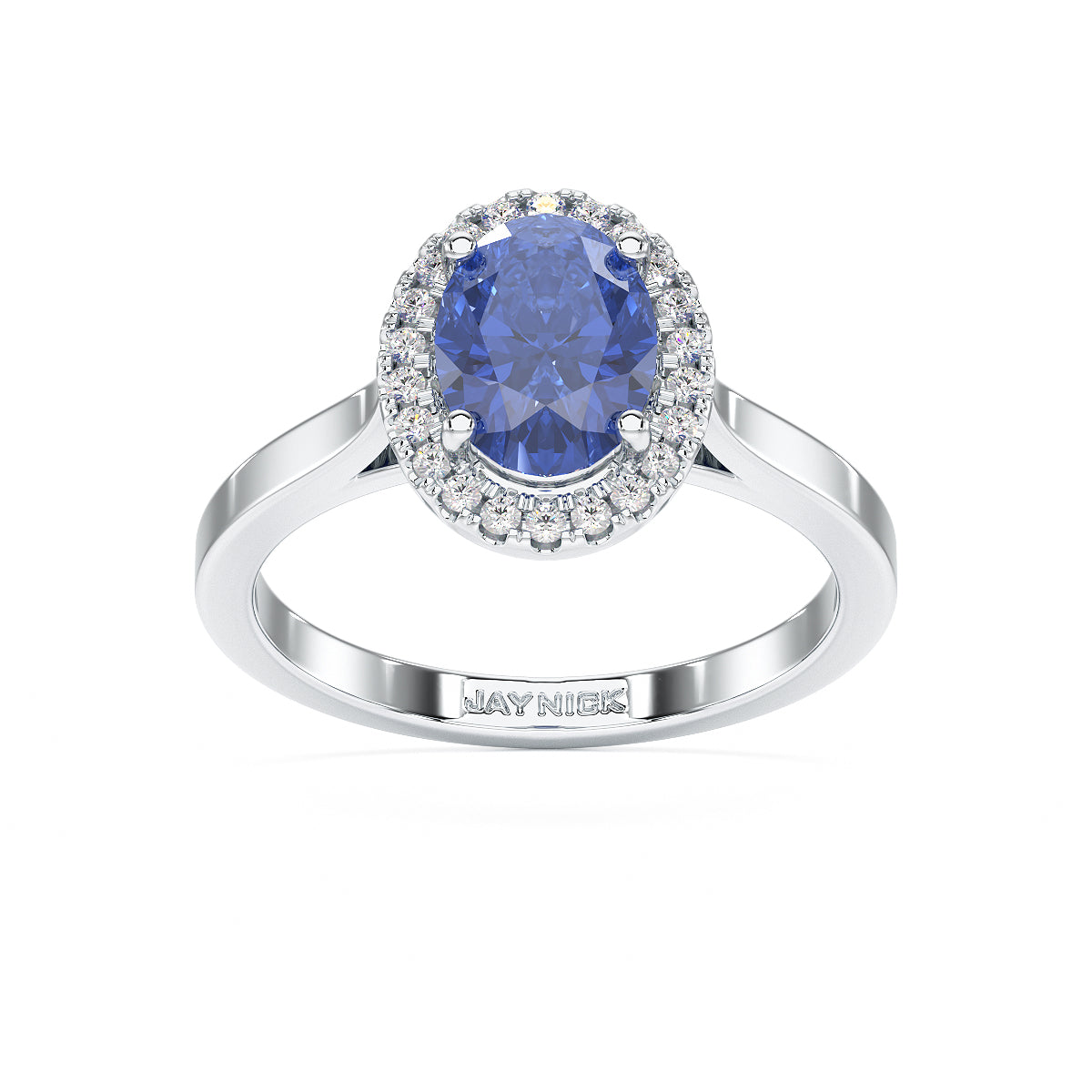 Oval Blue Sapphire Halo Ring