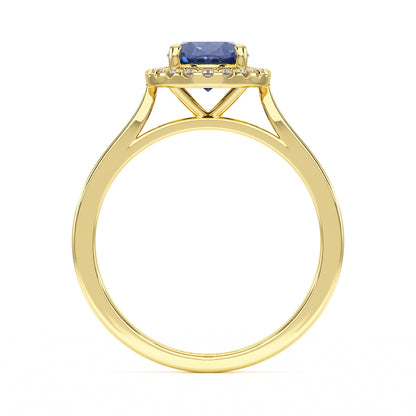 Oval Blue Sapphire Halo Ring