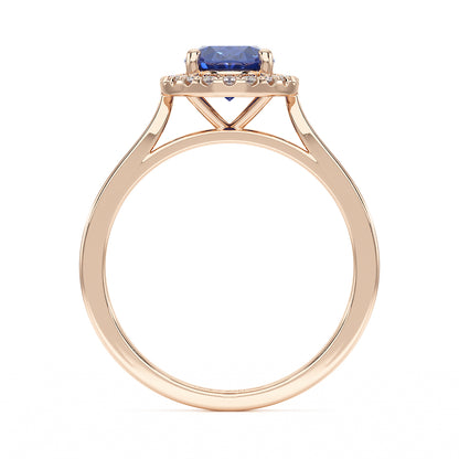 Oval Blue Sapphire Halo Ring