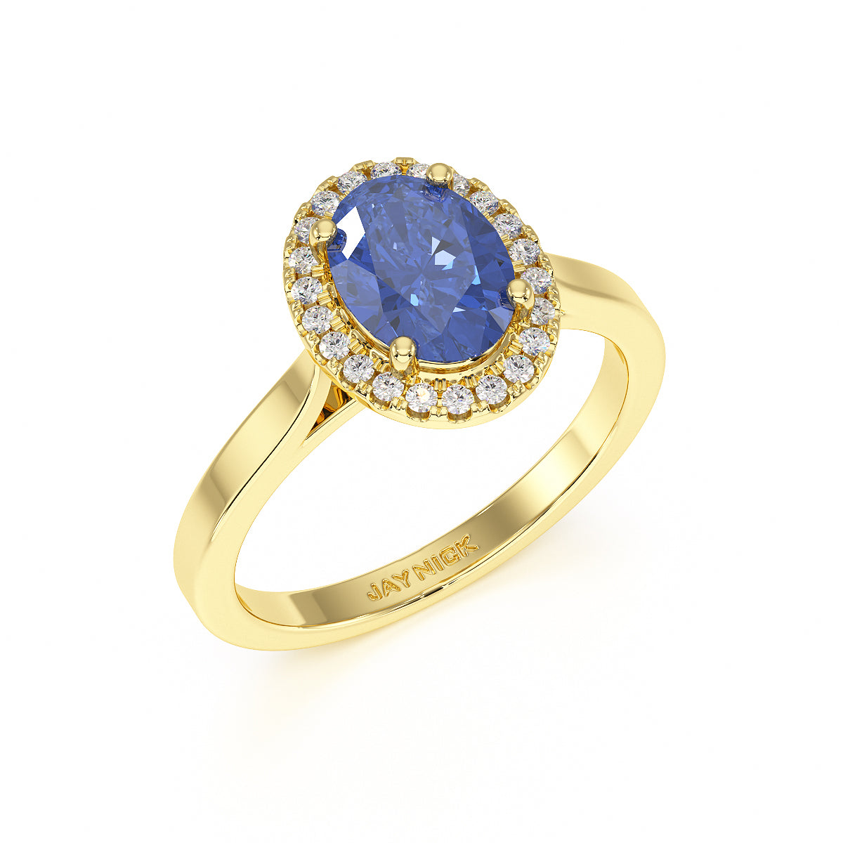 Oval Blue Sapphire Halo Ring