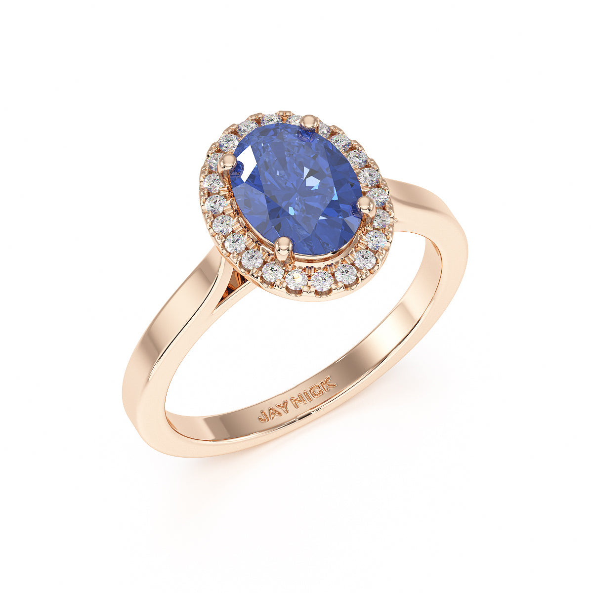 Oval Blue Sapphire Halo Ring