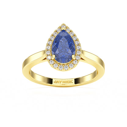 Pear Blue Sapphire Halo Ring