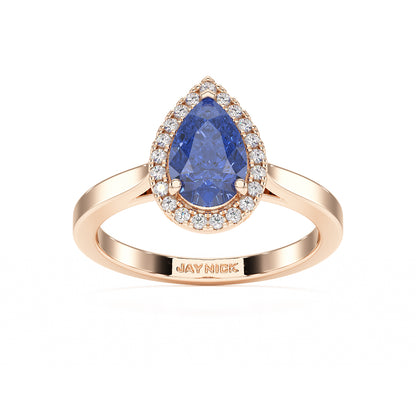 Pear Blue Sapphire Halo Ring