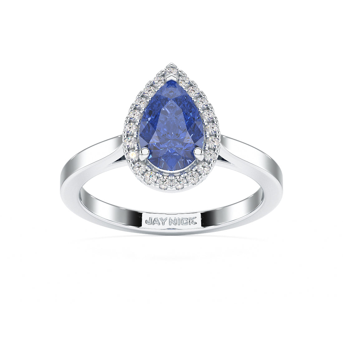 Pear Blue Sapphire Halo Ring