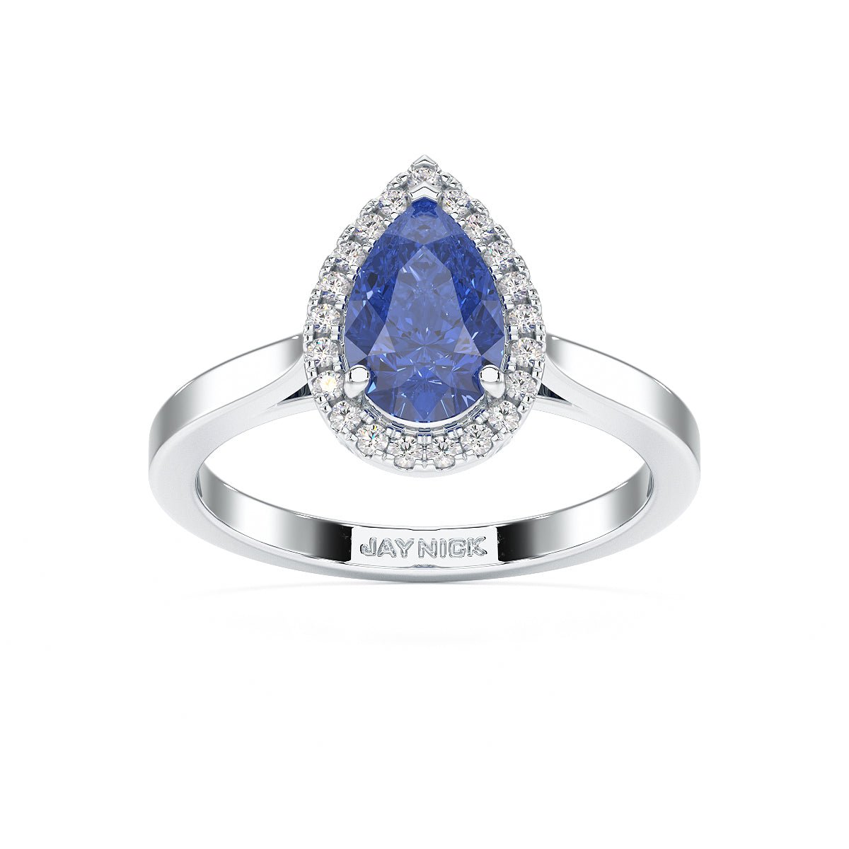 Pear Blue Sapphire Halo Ring