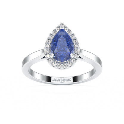 Pear Blue Sapphire Halo Ring