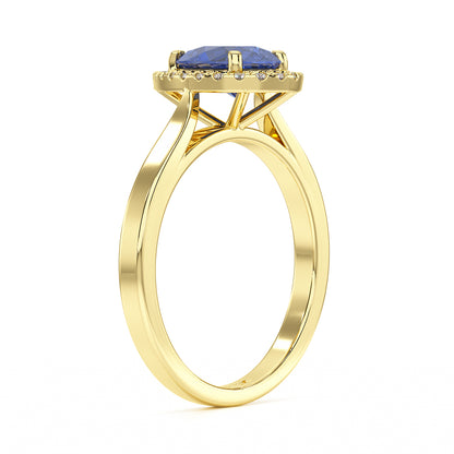 Pear Blue Sapphire Halo Ring