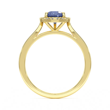 Pear Blue Sapphire Halo Ring