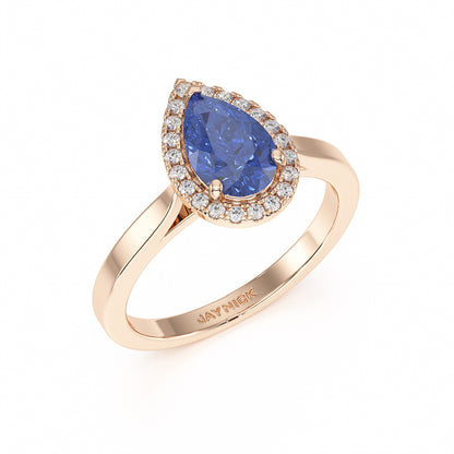 Pear Blue Sapphire Halo Ring