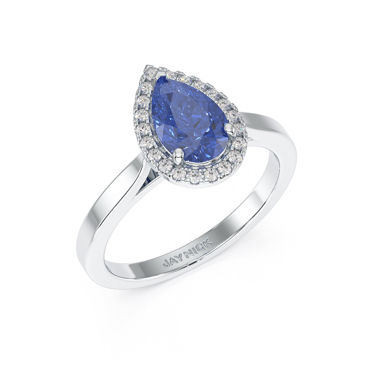 Pear Blue Sapphire Halo Ring