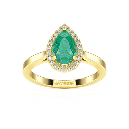 Pear Emerald Halo Ring