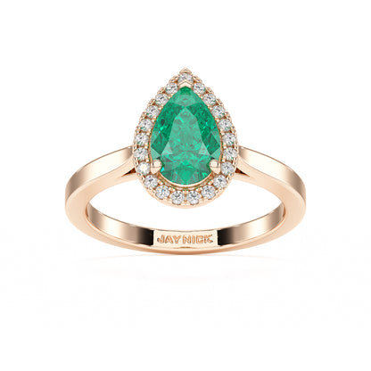 Pear Emerald Halo Ring