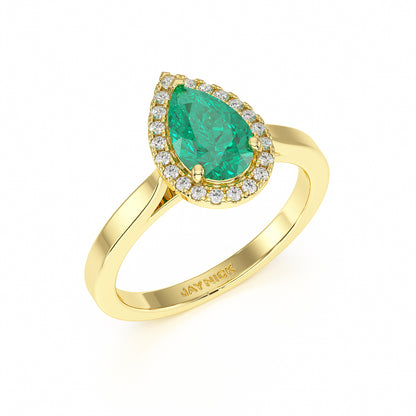 Pear Emerald Halo Ring