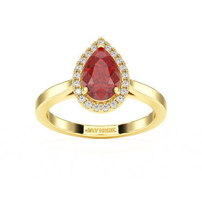 Pear Ruby Halo Ring