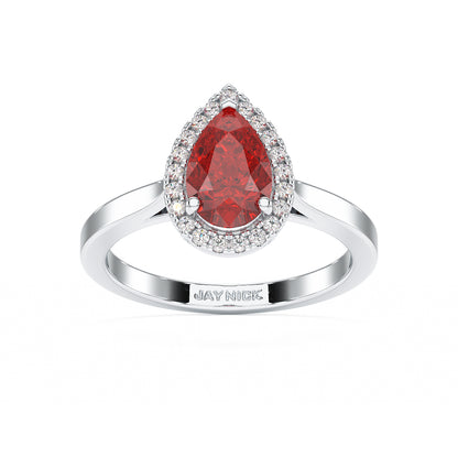 Pear Ruby Halo Ring