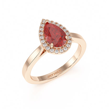 Pear Ruby Halo Ring