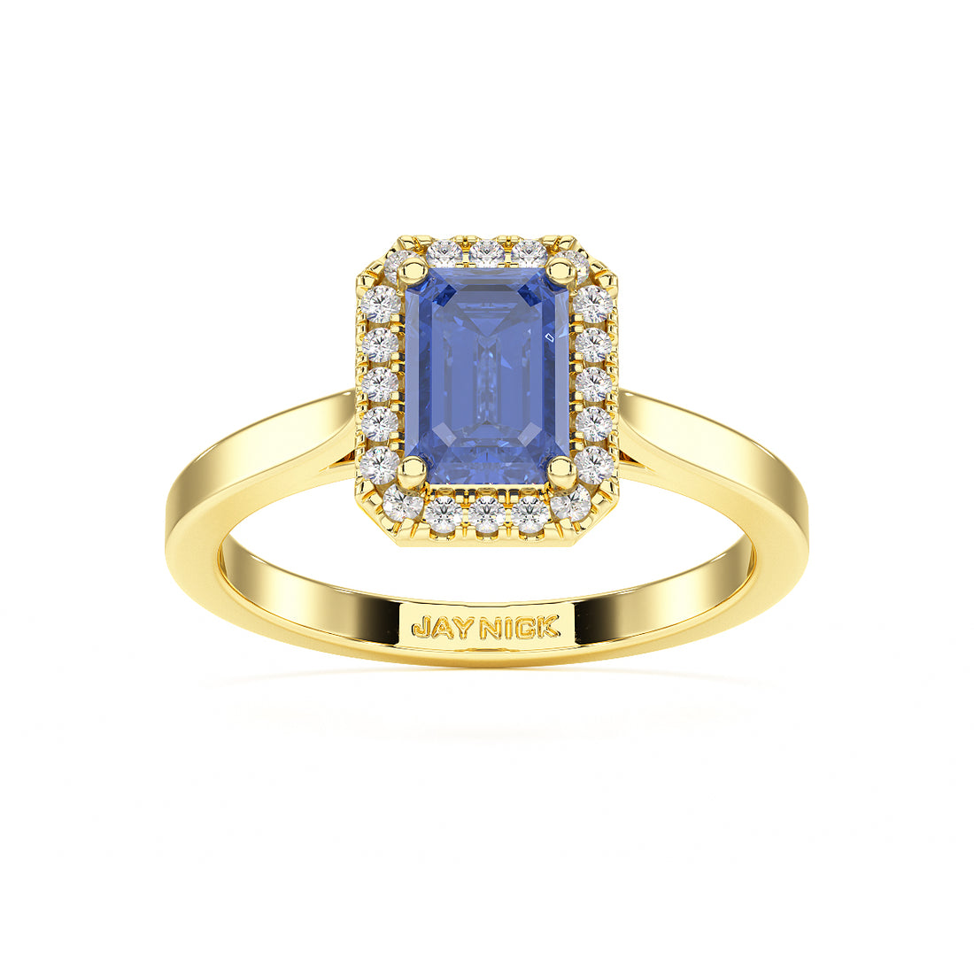 Rectangular Blue Sapphire Halo Ring