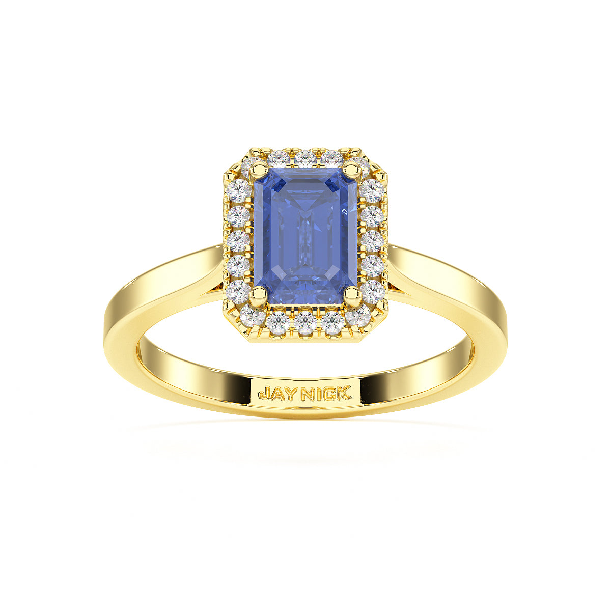 Rectangular Blue Sapphire Halo Ring